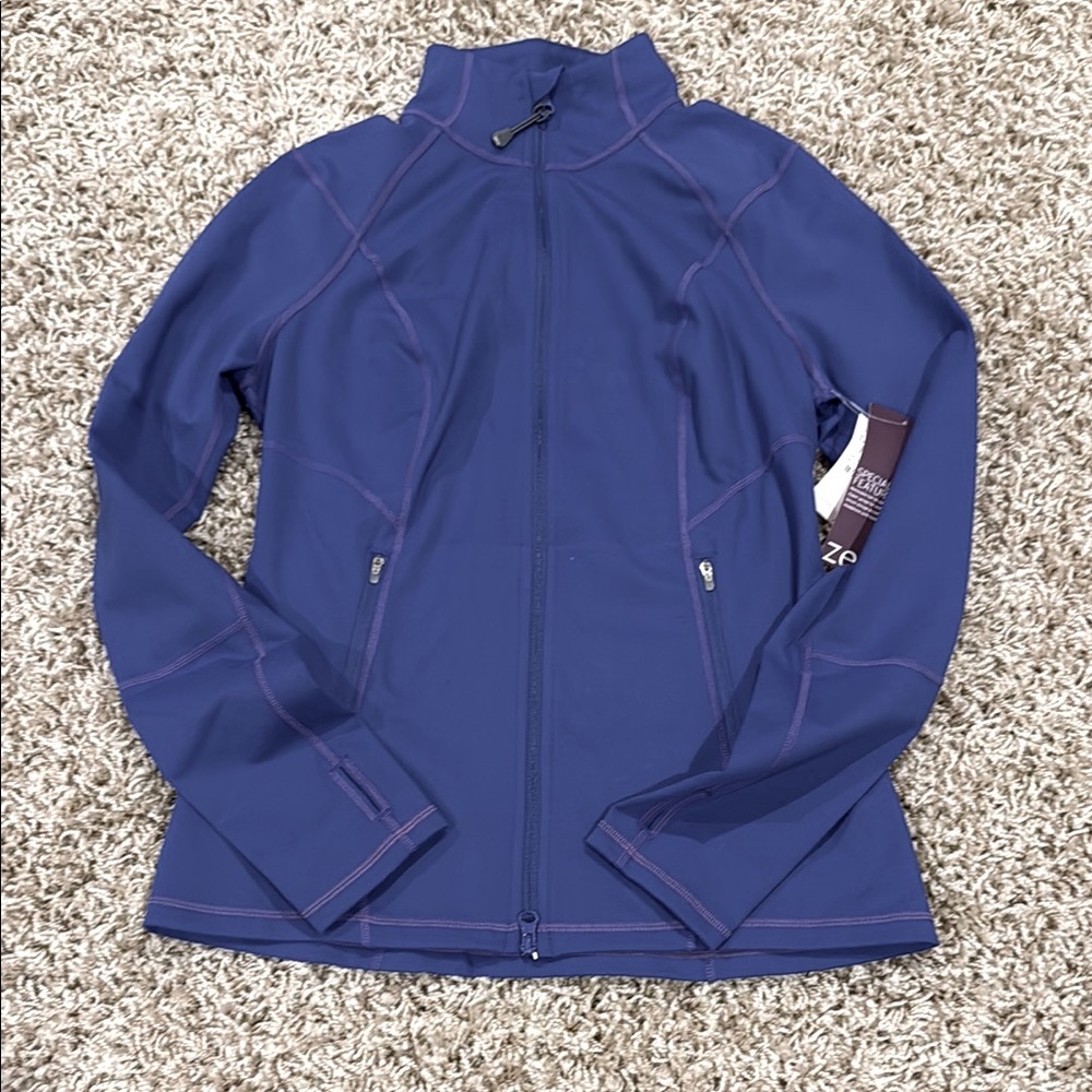 Zella Blue athletic jacket with contrast trim. Size Medium. New with tags